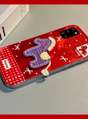 紫色刺绣小马适用三星a90手机壳a80卡通a70s新年a50红色a30立体a20马年a10冰川纹a52硅胶a8s软galaxy/a53/f52