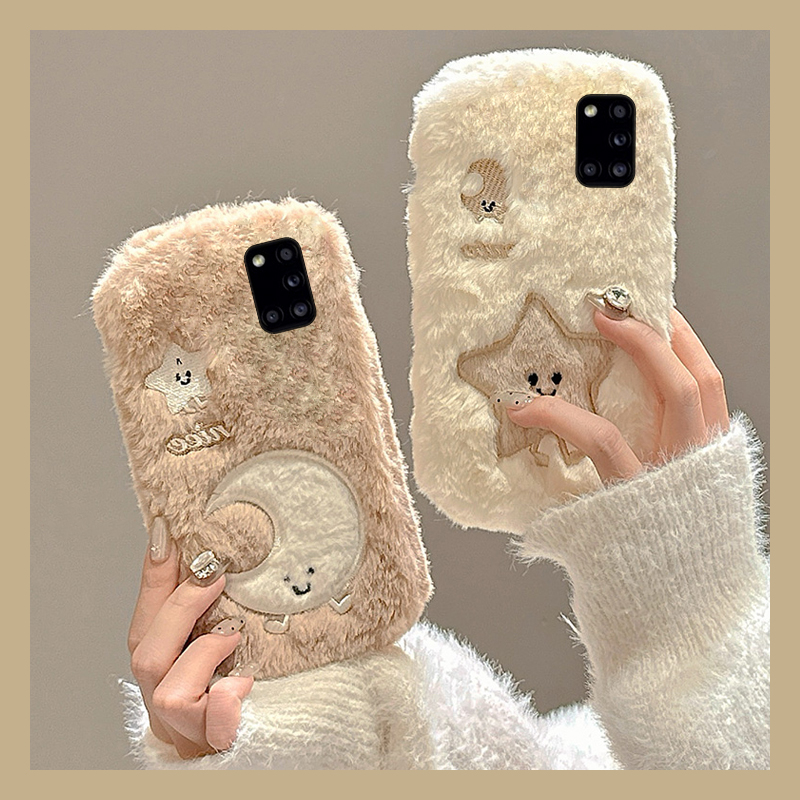 星星月亮适用三星a90手机壳a80可爱a70s小众a50卡通a30秋冬季a20毛绒a10硅胶a52毛茸茸a8s冬天galaxy/a53/f52