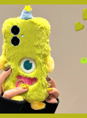 刺绣独眼怪兽适用vivoy500手机壳y300i绿色y200gt卡通y100t秋冬季y50m毛绒y77e毛茸茸97立体y93s/y53/t35/y33