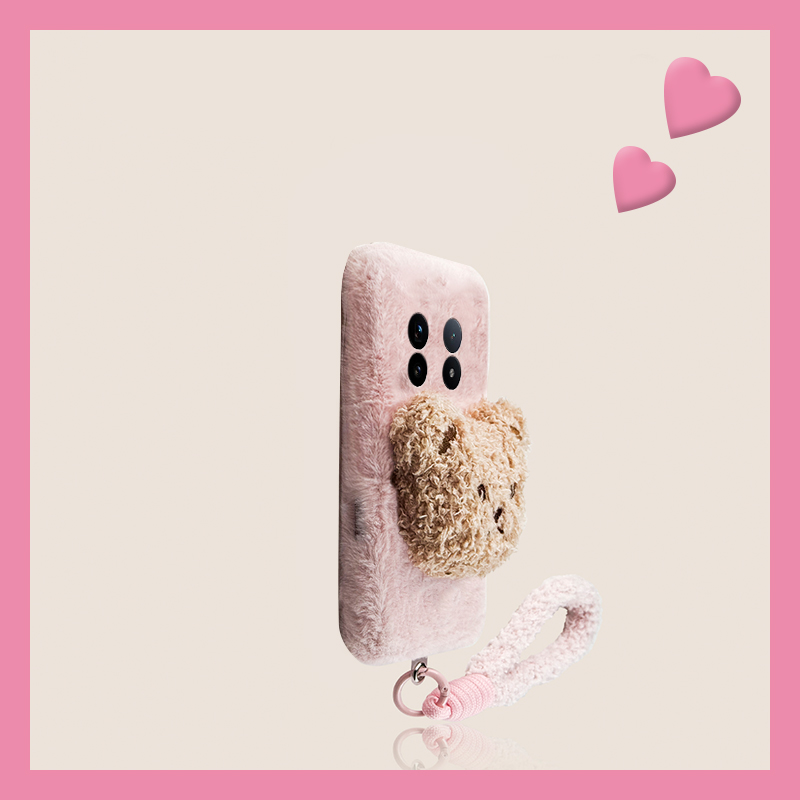 棕色呆萌小熊适用vivoxfold3pro手机壳xfold2尼龙绳xflip立体vivo秋冬季vovo折叠屏毛茸茸vivi毛绒+十卡通硬