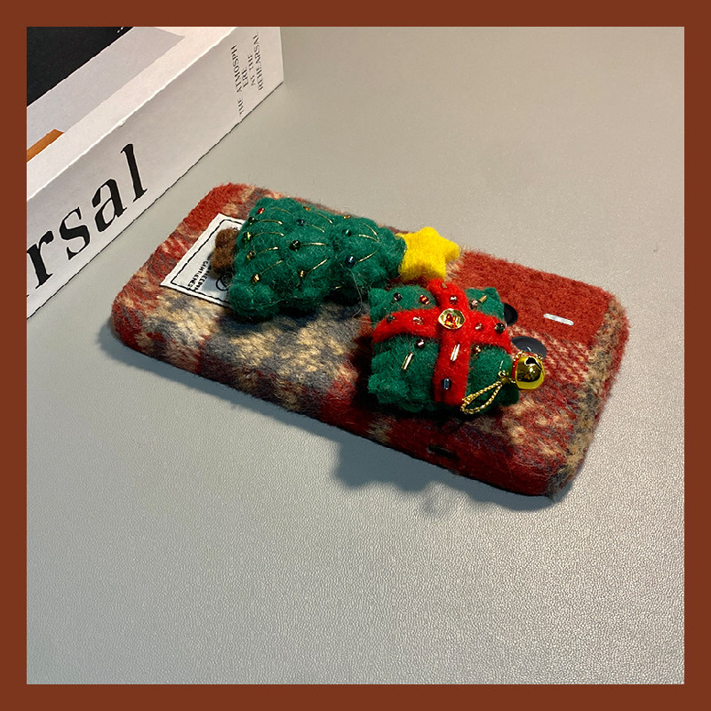 ins风格子圣诞树适用vivox300手机壳x200红色x100pro+绒布x100ultra毛绒x90s秋冬季t2s软x80s/x70/x60+十vivo