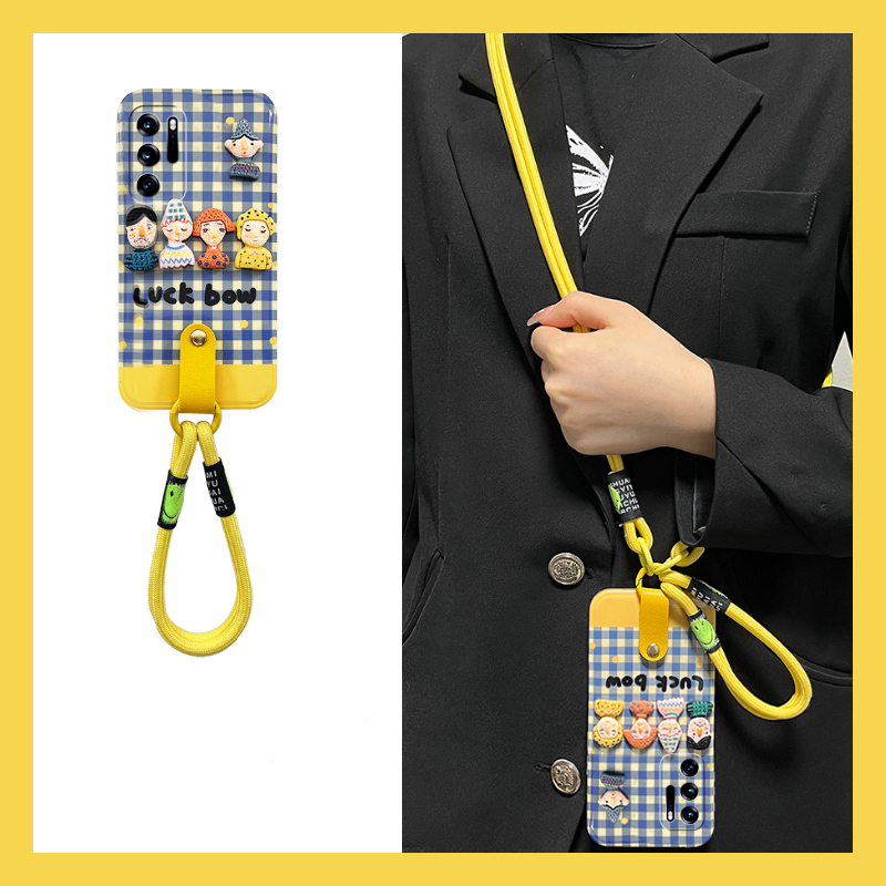 蓝色格纹适用oppofindn3flip手机壳findn2flip立体n3一家人n2挂绳findn折叠屏斜挎oppo日韩0pp0硬壳透明可背p