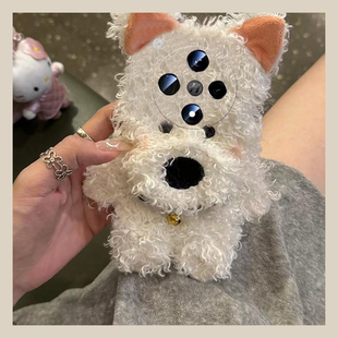 西高地狗狗适用oppofindx8手机壳真我x50pro立体k12x耳朵x7卡通realme秋冬findx6pro毛绒ultra硅胶x5 k10