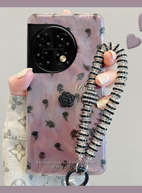 黑色玫瑰花适用oppo一加12手机壳ace3高级感2pro羽纱2v带手链11硅胶9rt软壳8t小众7tpro个性6t创意1+oneplus