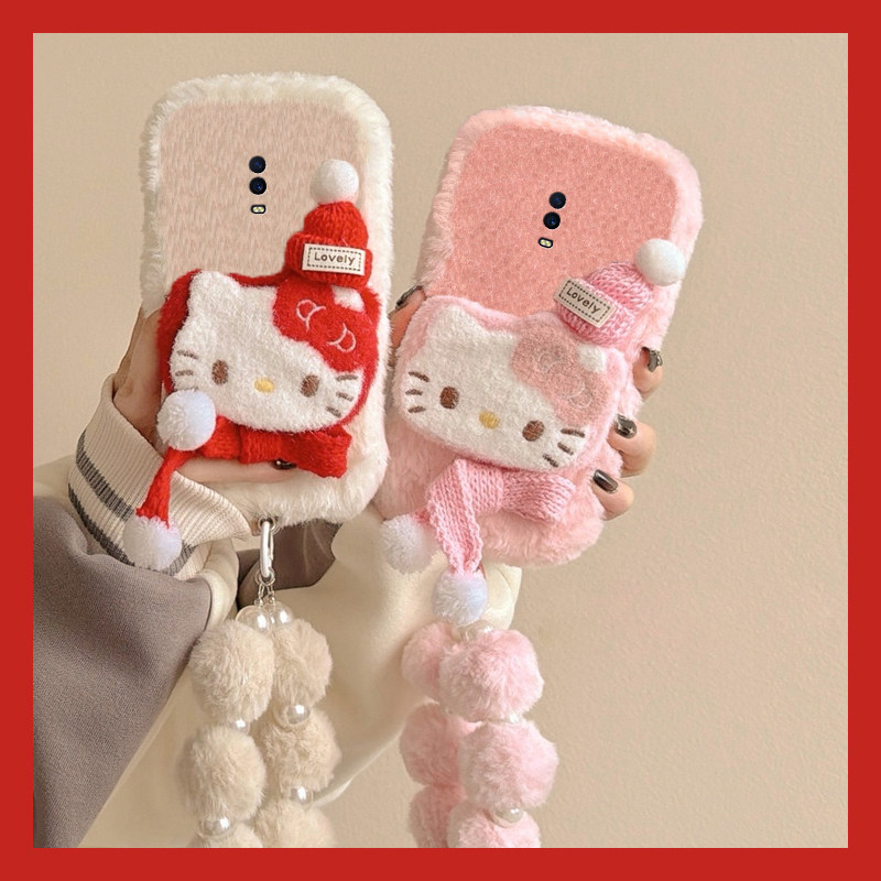 圣诞帽子kt猫适用oppor17pro手机壳r15x梦境版r11splus毛球r9s挂链r7plus秋冬季r17毛绒oppo毛茸茸0pp0卡通软