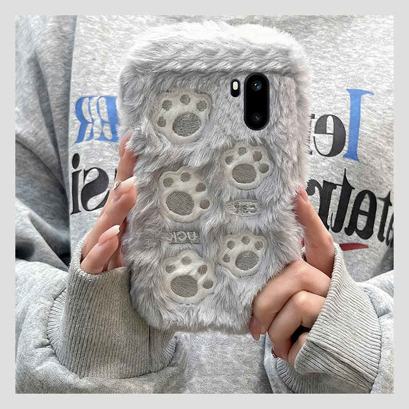 刺绣猫爪适用oppo一加ace6手机壳ace5至尊版1+15秋冬13毛绒12保暖11pro卡通10/9rt/ace3v/2v/1+oneplus可爱软