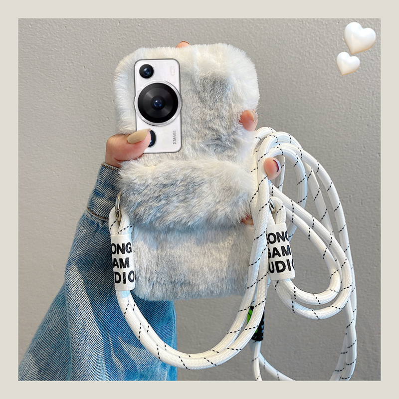 毛绒绒毛茸茸秋冬季斜挎背夹手机壳
