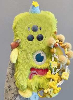 绿色独眼怪适用华为荣耀magic7手机壳play8tpro立体play7t挂链6t硅胶5t毛绒mgaic6pro至臻版majic5搞怪honor