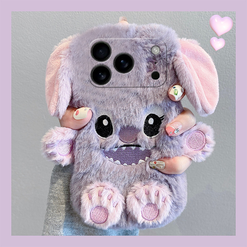 可爱刺绣史迪仔适用苹果17promax手机壳华为pura80荣耀400pro小米15手环vivos30毛绒opporeno14秋冬季x200软p