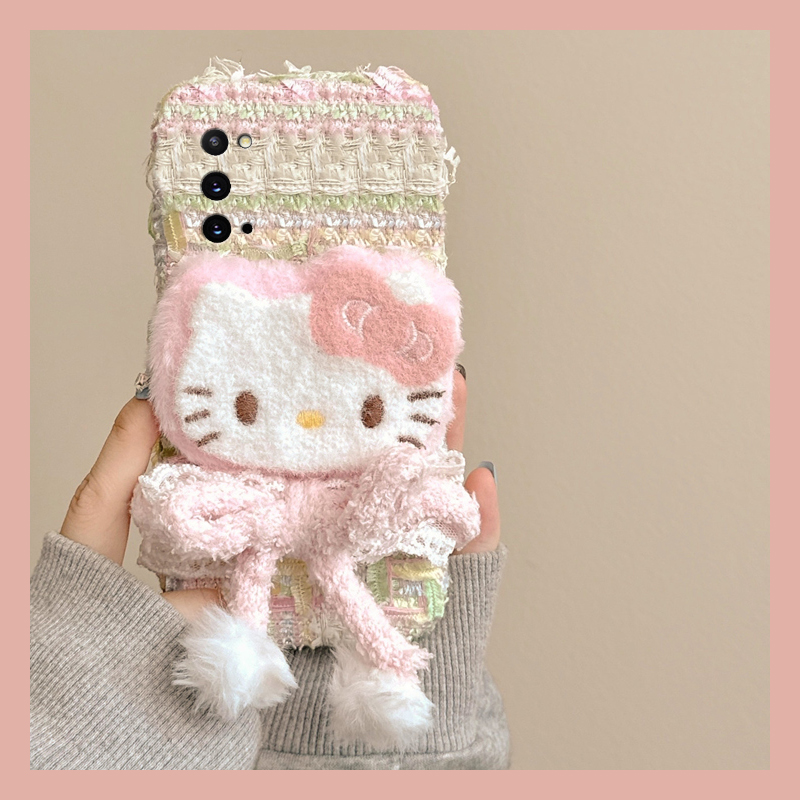 粉色蝴蝶结kt猫适用三星a90手机壳a80可爱a70s呆萌a50秋冬季a30毛绒a20毛茸茸a10卡通a52/a8s/galaxy/a53/f52