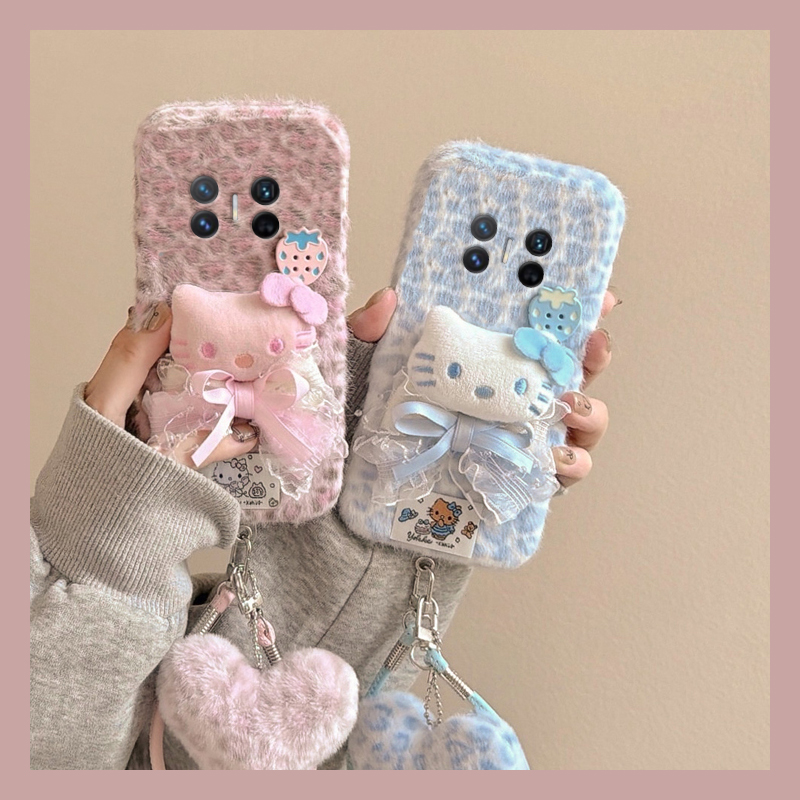 草莓豹纹kt猫适用华为magicv3手机壳magicvs2挂件p50挂绳pockets秋冬季matexs2毛绒x5折叠屏x3卡通ocket2硬壳