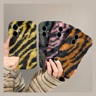 t35 ins风拼色斑马纹适用vivoy500手机壳y300i条纹y200gt保暖y100t秋冬季 y53 y93s y33 y50m毛绒y77e毛茸茸97