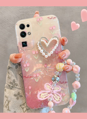 立体珍珠爱心适用华为荣耀30pro手机壳v20郁金香x20se粉色9x+8x花朵x30i十play4tpro硅胶honor畅玩30plus软壳