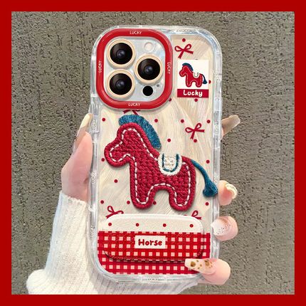 2026马年刺绣小马适用oppo真我gt8pro手机壳k13turbo立体k12s镜子k11x支架gt7新年gtneo5se羽纱v20软v15/v13