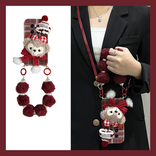 格子达菲熊帽子适用华为mate70pro+手机壳meta60斜挎mata50e可背带rs保时捷设计mete40e十m30秋冬季20x挂绳10