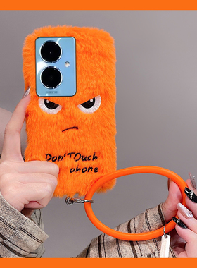 橙色生气表情适用vivoy500手机壳y300i斜挎y200gt可背带y100t秋冬季y50m毛绒y77e毛茸茸97软y93s/y53/t35/y33