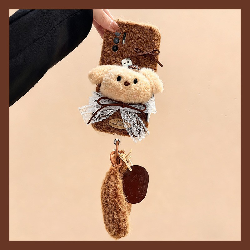 手机壳秋冬毛绒立体卡通蕾丝蝴蝶