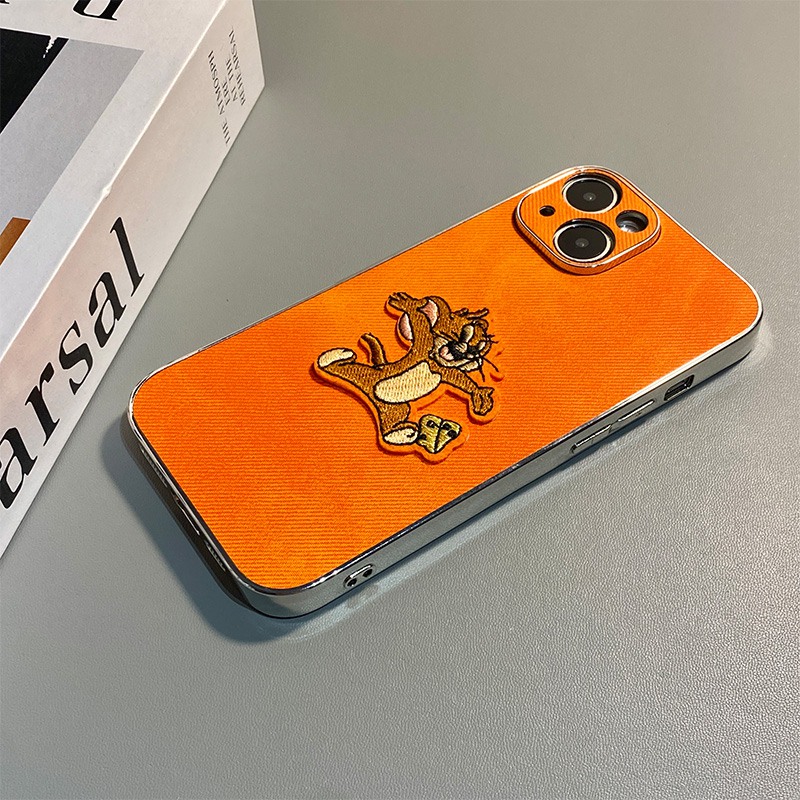 手机壳秋冬绒布牛仔纹橙色卡通动