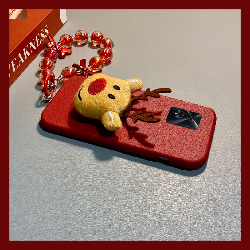红色圣诞麋鹿适用oppoa97手机壳a96立体a93s挂链a92s可爱a72皮纹a53仿皮a58x卡通a57毛绒a56硅胶a55软a32/a36