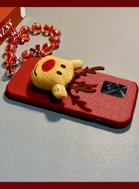 红色圣诞麋鹿适用oppoa97手机壳a96立体a93s挂链a92s可爱a72皮纹a53仿皮a58x卡通a57毛绒a56硅胶a55软a32/a36