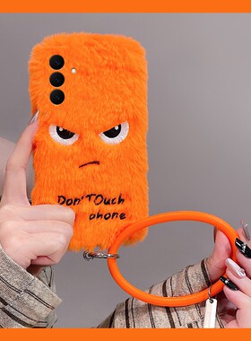 橙色生气表情适用三星s26ultra手机壳s26+斜挎s26plus五可背带galaxy秋冬季硅胶毛绒毛茸茸全包防摔斜跨十软p