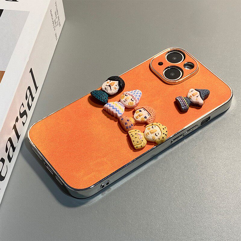手机壳硅胶橙色牛仔纹卡通丑萌立