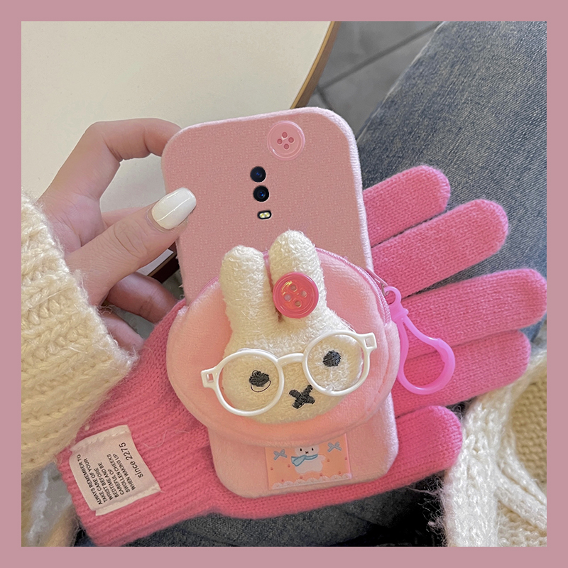 米菲兔零钱包适用oppor17pro手机壳r15x梦境版r11splus尼龙绳r9s立体r7plus秋冬季r17毛绒oppo毛茸茸0pp0卡通