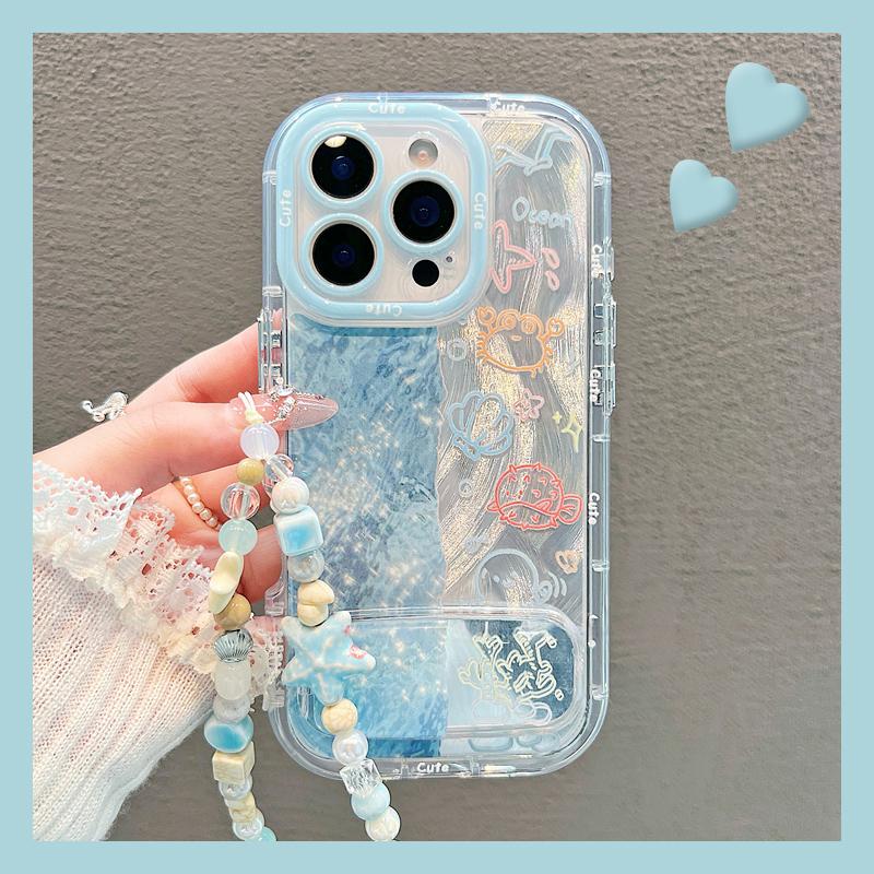 海洋贝壳螃蟹适用华为荣耀500手机壳500pro立体五百镜子por支架huawei涂鸦honor手链硅胶全包防摔拼色羽纱软p