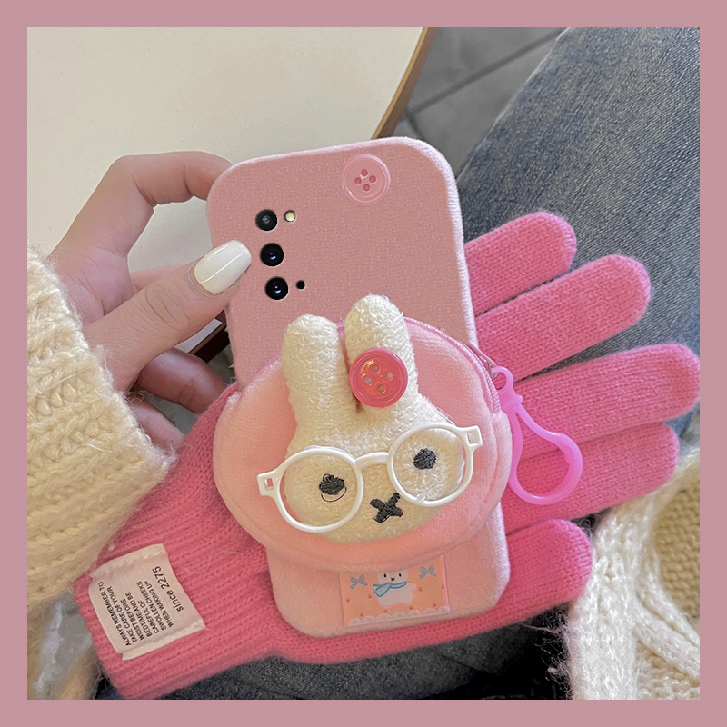 米菲兔零钱包适用三星a90手机壳a80尼龙绳a70s立体a50秋冬季a30毛绒a20毛茸茸a10粉色a52/a8s/galaxy/a53/f52