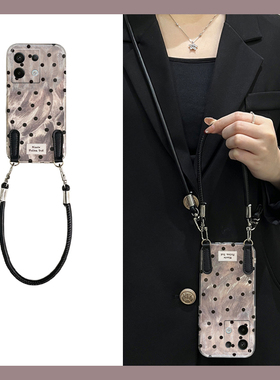 满屏黑色波点适用小米红米note14手机壳note13pro斜挎12turbo+可背带11t十10韩风9手提绳8新款7por硅胶redmi