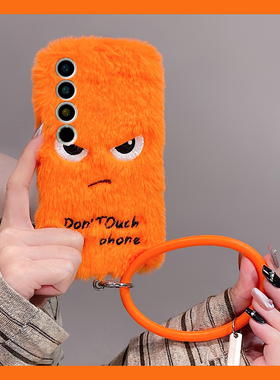 橙色生气表情适用魅族22mini手机壳note16斜挎21pro可背20秋冬季18por毛绒18x手环7/16spor/16t/16x/16thplus