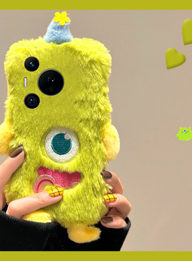 刺绣独眼怪兽适用华为pura80pro+手机壳pura70ultra绿色p60art卡通40por+十p30秋冬季p20毛绒p10plus可爱立体