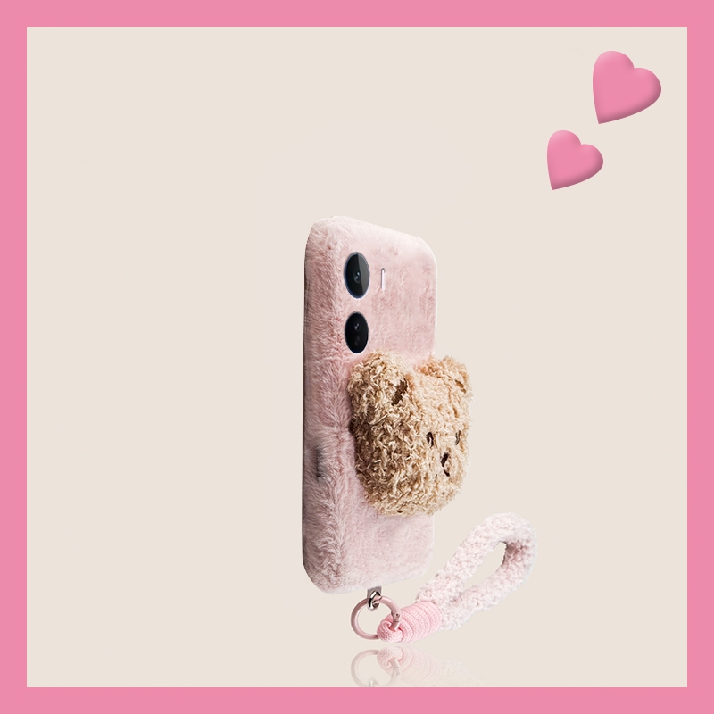 棕色呆萌小熊适用vivoiqooneo11手机壳iqooneo10尼龙绳iqneo9spro立体8se毛绒7por竞速版5s活力版6秋冬855软p