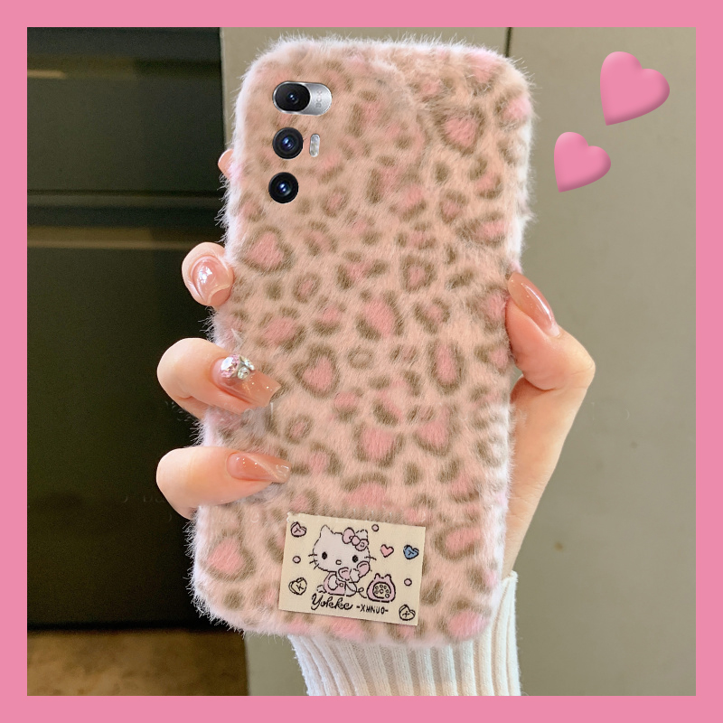 豹纹凯蒂猫贴纸适用小米mixfold4手机壳mixfold3可爱mixfold2折叠屏mixflip呆萌mi秋冬季毛绒毛茸茸绒布卡通