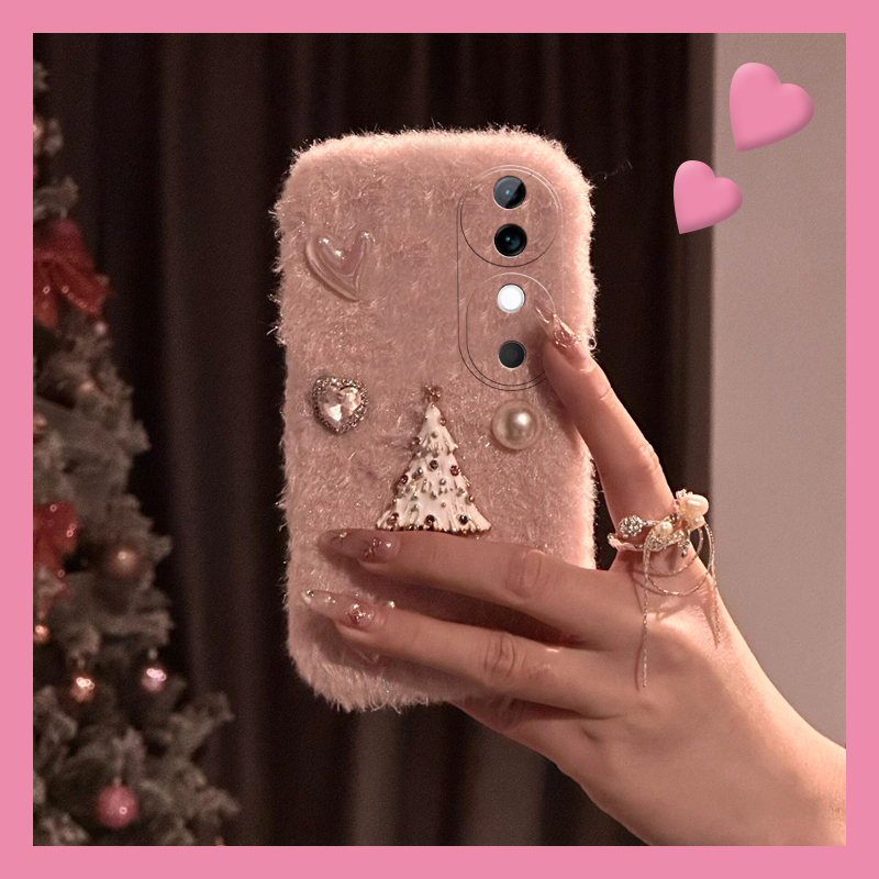 小香风圣诞树适用vivos20手机壳s19pro粉色s17t立体s16e暖手t1毛绒绒s15高级感s12日韩s10秋冬季s9硅胶s7女s1