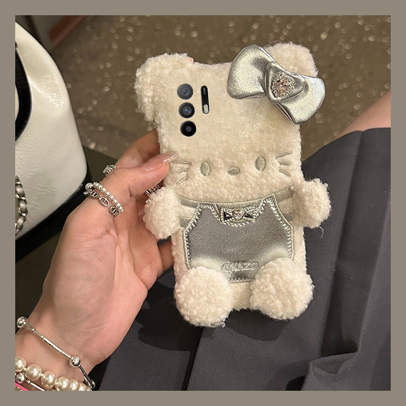 银色背带裤kt猫适用oppoa3pro手机壳a2x卡通a1凯蒂猫a97秋冬季a96毛绒a95a93a91a72a58a57a52a32a11a9a31a8a5
