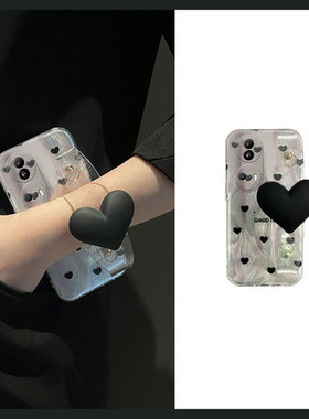 黑色爱心腕带适用opporeno11pro手机壳reno10+十9羽纱8斜挎7se可背6硅胶5k软壳4se小众3个性ace2斜跨oppo女2z