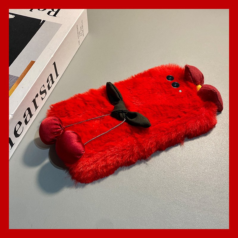 手机壳秋冬毛绒新年红色ins风立