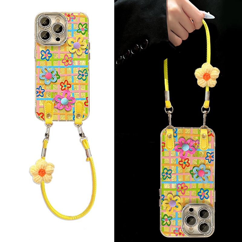 ins风彩色格子适用华为mate70rs手机壳mata60pro+花朵m50e立体m40夏天30epor十挂绳huawei夏日冰川纹硅胶手提