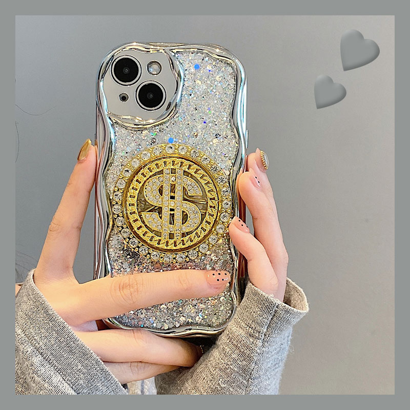 电镀高级感闪粉亮片水钻金币转盘手机壳