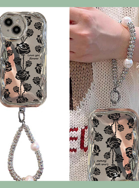 电镀花朵玫瑰适用苹果iphone15promax手机壳14plus高级感13por镜面ipone12小众11pm韩系x8xr硅胶7xsmax6se2/3