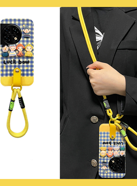 蓝色格纹适用oppo一加12手机壳ace3立体2pro一家人2v挂绳11斜挎9rt日韩8t硅胶7tpro可背6t透明1+oneplus软壳p