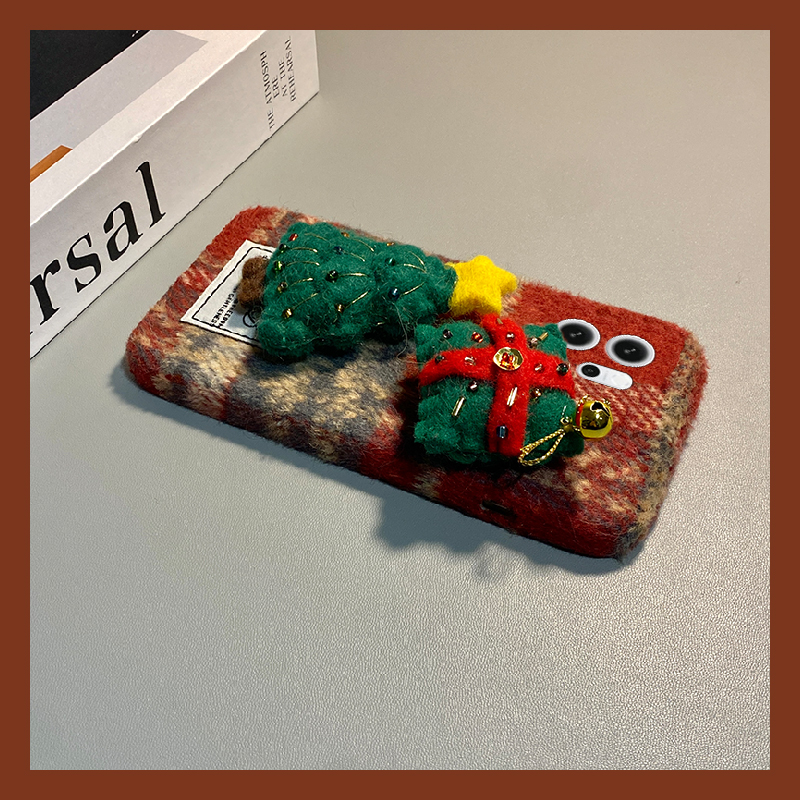 ins风格子圣诞树适用opporeno15手机壳reon14红色13绒布12pro毛绒11秋冬季10por+立体9保暖7se软5k/4se/oppo