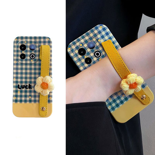 ins风针织花朵适用vivoiqooz10x手机壳iqooz9turbo腕带z8x蓝色z7i格纹z6x立体z5液态z3手提vivo硅胶iq00新款p