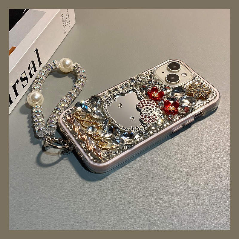 手机壳硅胶满屏水钻宝石红色花朵