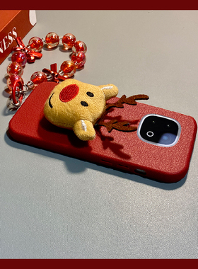 红色圣诞麋鹿适用vivoiqoo15手机壳iqoo13立体z10x挂链z9turbo+可爱z8x毛绒z7i卡通z5皮纹z3仿皮u5硅胶u3x十p