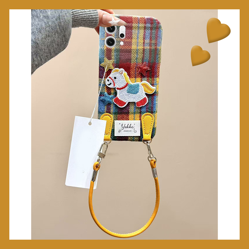 彩色条纹星星木马适用opporeno14手机壳reon13挂绳12pro立体11秋冬季10por+十9毛绒7se毛茸茸5k卡通4se软oppo