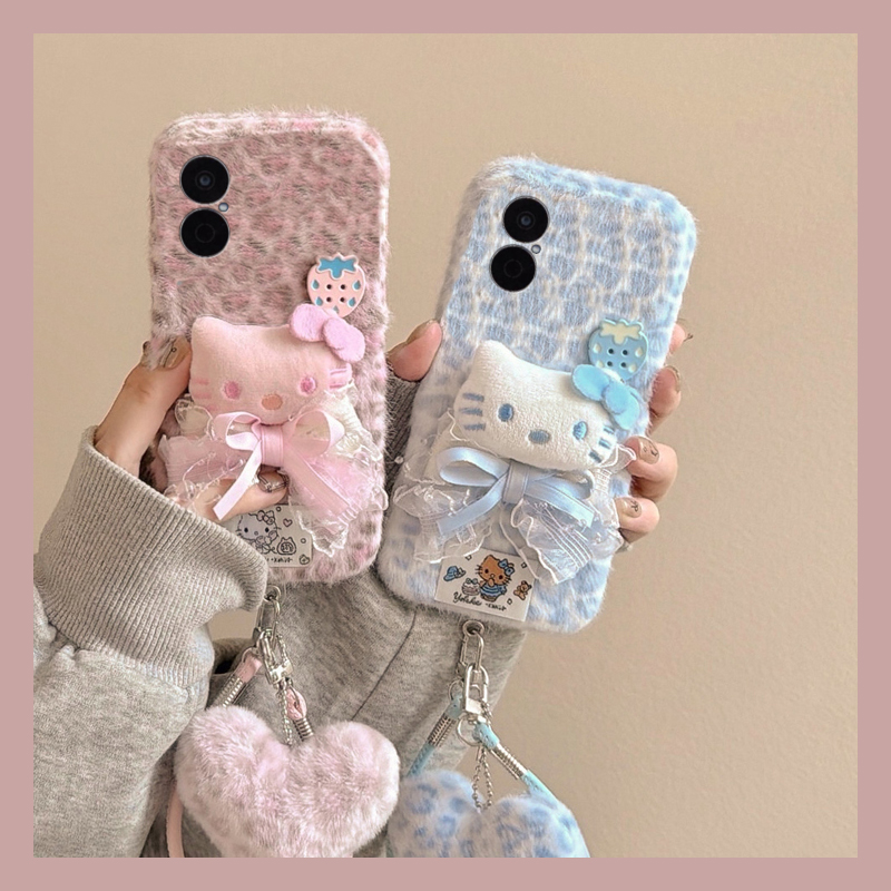 草莓豹纹kt猫适用华为畅享70pro手机壳60x挂件优畅享50plus挂绳20se秋冬季0e畅想z毛绒9e毛茸茸5g麦芒9卡通2