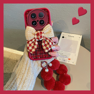 撞色蝴蝶结适用vivox200手机壳x100pro小香风x90s毛球x80挂链x70红色x60日韩x50por+绒布x30毛绒27女23幻彩版