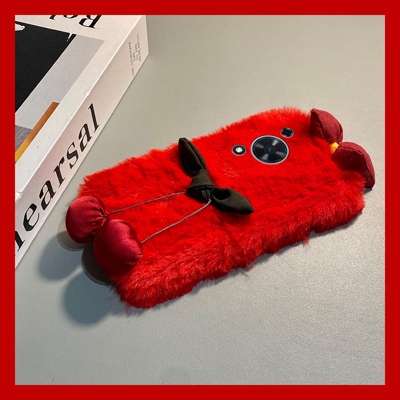 手机壳秋冬毛绒新年红色ins风立